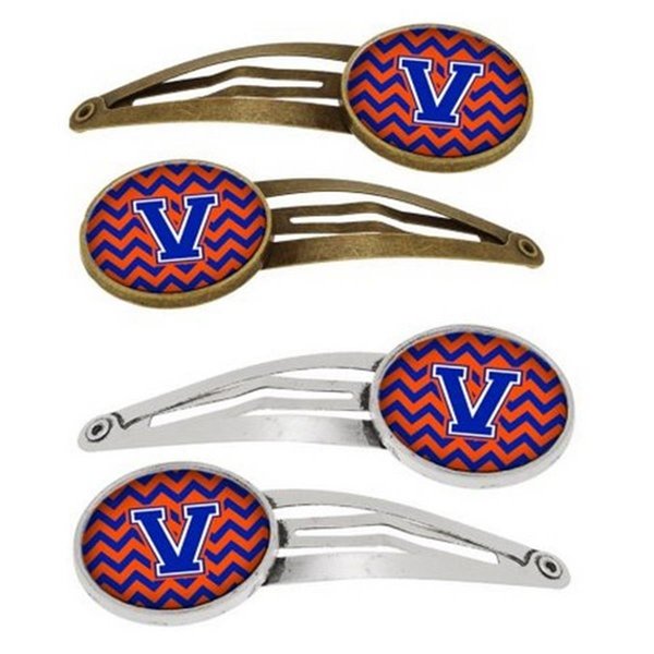 Carolines Treasures Letter V Chevron Orange and Blue Barrettes Hair Clips CJ1044-VHCS4